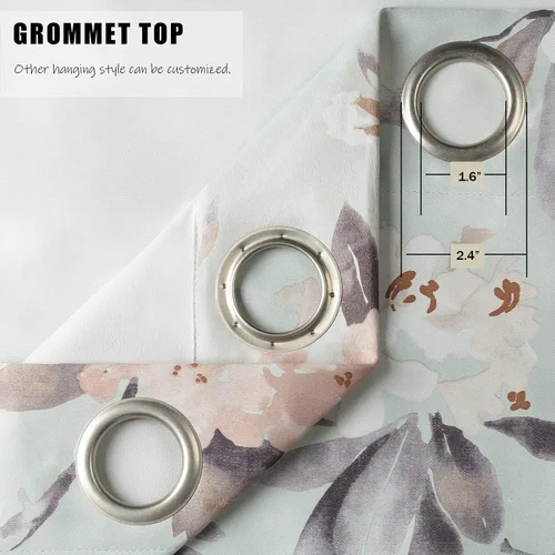 Vista 5 de Leeva - Cortinas de ventana para sala de estar, con estampado floral, cortinas de lino texturizado pesado con aislamiento térmico y oscurecimiento
