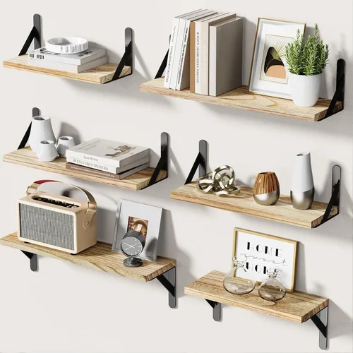 Vista 9 de AMADA HOMEFURNISHING - Juego de 6 estantes de pared, estantes flotantes de madera para decoración, estilo rústico de granja para dormitorio