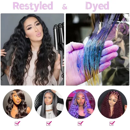 Vista 5 de Manojos de cabello humano ondulado profundo de 12, 14, 16 pulgadas, paquetes de ondas de agua, 100% sin procesar, 10A, cabello humano virgen