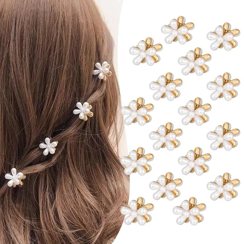 Vista 11 de CWJCYTNSN 16 unidades de pequeñas pinzas para el cabello para mujeres y niñas, mini pinzas de flores de cristal, pinzas de metal lindas de 0.8