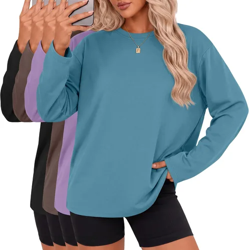 Vista 8 de Ficerd Paquete de 4 camisetas casuales de manga larga con cuello redondo