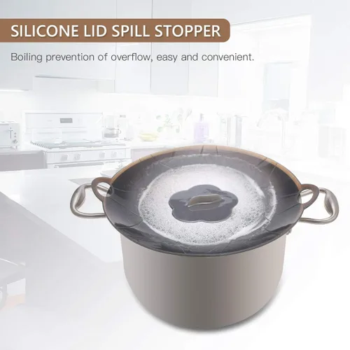 Vista 5 de Tapa de tapón de silicona para derrames de silicona, protección contra derrames, herramienta de cocina multifunción para cocinar ollas de 7 a 10 Gris