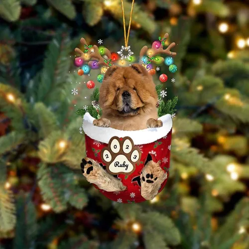 Vista 49 de Adornos personalizados de Pug cervatillo – Decoración personalizada para árbol de Navidad con patas de bolsillo de nieve