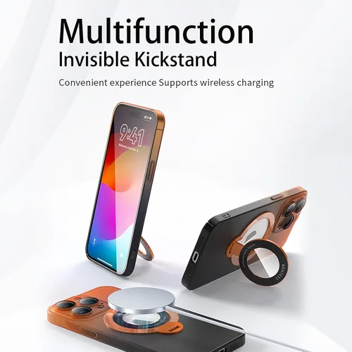Vista 3 de Losin Funda compatible con iPhone 15 Pro Max con soporte magnético [compatible con MagSafe], bonita funda de color degradado con protector de lente