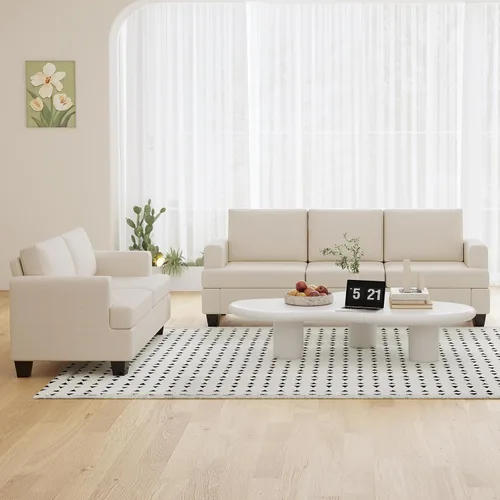 Vista 10 de Furnimart Sofás Seccionales para Sala de Estar, Modernos 2 Sofás de Dos Plazas y Sofá de 3 Plazas, Juego de Sofá de Asiento Profundo Color Crema