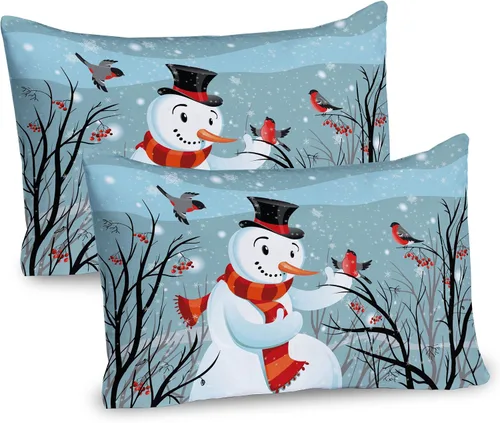 Vista 31 de Ambesonne Juego de 2 fundas de almohada navideñas, diseño de estrellas de Navidad y copos de nieve, letras retro, ropa de cama de microfibra