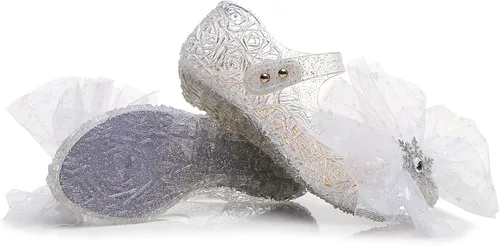 Vista 4 de OMGard Zapatos de gelatina para niñas, sandalias de cumpleaños de princesa de reina de la nieve para niñas pequeñas, sandalias azules con purpurina