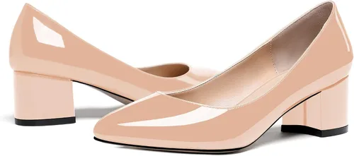 Vista 6 de MODENCOCO Zapatos de tacón bajo grueso de piel de charol para mujer, puntera redonda, de 2 pulgadas