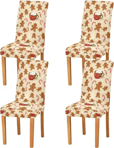 Vista 2 de Kcldeci Juego de 4 fundas de elastano para sillas de comedor navideñas, fundas elásticas para sillas de jengibre navideñas, fundas de asiento