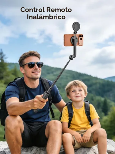 Vista 4 de USKEYVISION Palo de Selfie Magnético con Trípode, Luz y Control Remoto, Trípode para Teléfono con Soporte Magnético para Magsafe, Soporte Giratorio