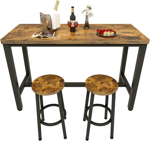 Vista 8 de Recaceik Juego de comedor de 3 piezas, mesa de bar moderna y taburetes para 2 encimeras de cocina, parte superior de madera, fácil de montar