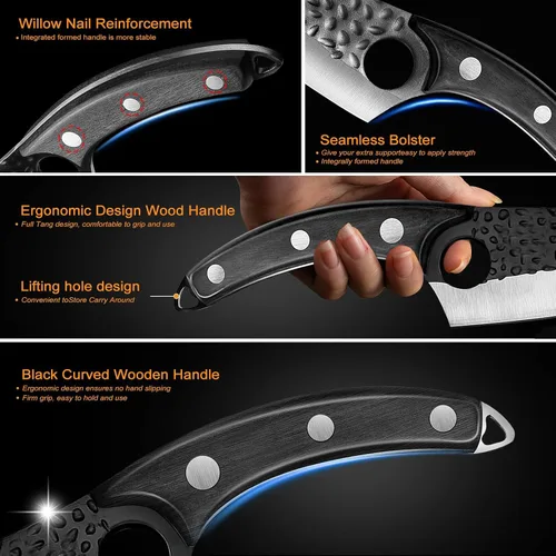 Vista 5 de ZENG Cuchillo de chef de 7 pulgadas, cuchillos de carnicero forjados a mano con funda, cuchillo japonés de acero de alto carbono para cortar carne