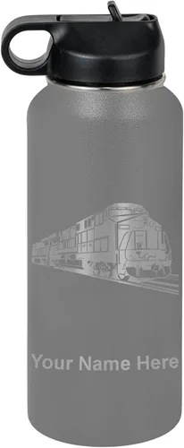 Vista 48 de LaserGram Botella de agua personalizada, tren de carga, acero inoxidable de doble pared aislada al vacío con popote superior, regalo grabado