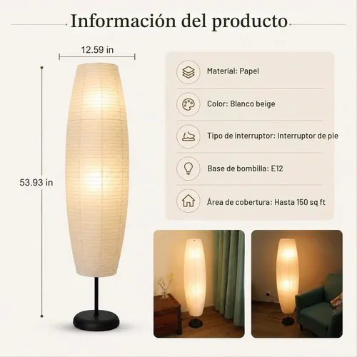 Vista 9 de Lámpara de pie de papel de arroz de estilo japonés, 54 pulgadas