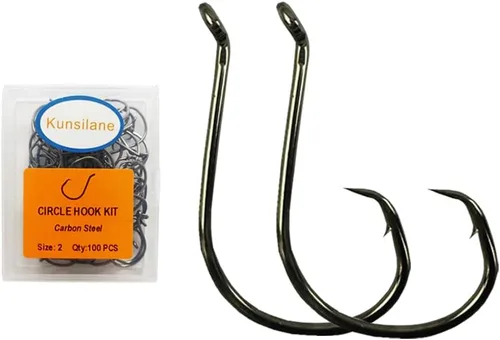 Vista 13 de Ganchos circulares para pesca de gato, 50/100 unidades, ganchos circulares de pesca de pulpo, agua salada, agua dulce para bagre lubina Redfish 1/0