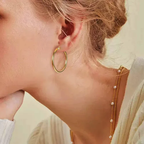 Vista 5 de Jstyle 3-4pares de aretes argollas de acero inoxidable, aro de 10mm-50mm para mujer