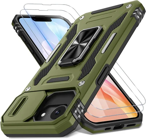 Vista 21 de DEERLAMN Funda para iPhone Air de 6.5 pulgadas con cubierta deslizante para cámara + protector de pantalla (2 paquetes), soporte de anillo giratorio
