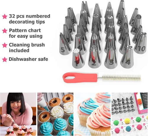 Vista 2 de Kit de decoración de cupcakes, 52 piezas, kit de decoración de pasteles y kit de decoración de galletas, juego de decoración de pasteles