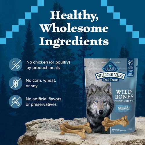 Vista 7 de Blue Buffalo Wilderness Wild Bones - Golosinas dentales masticables para perros, pequeñas, bolsa de 10 onzas