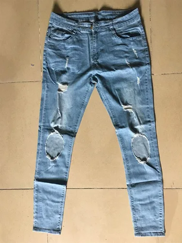 Vista 3 de Andongnywell - Pantalones de mezclilla con cremallera para hombre elásticos rasgados rasgados y rasgados pierna cónica pantalones de mezclilla