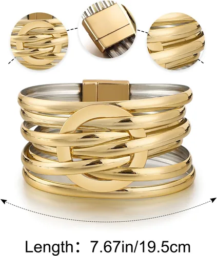 Vista 7 de Edoneery - Pulsera envolvente de cuero para mujer, brazalete de puño de múltiples capas hecho a mano estilo bohemio con cuentas de cristal