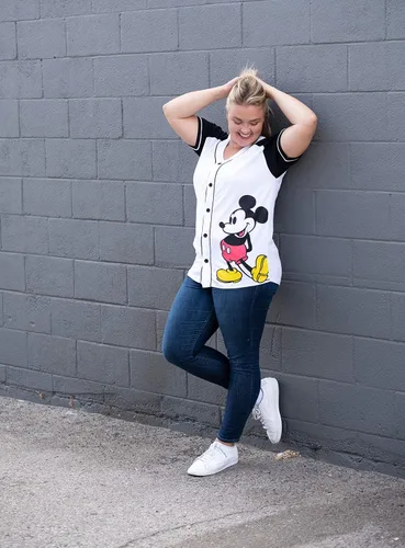 Vista 4 de Disney Mickey Mouse Stitch Jack Skellington - Camiseta para mujer, con botones frontales, talla grande
