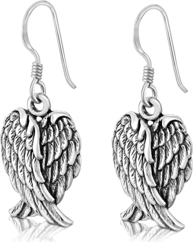 Vista 2 de AeraVida Aretes colgantes de plata esterlina con alas de ángel de Heavenly Love Plata de ley Plata Cobre