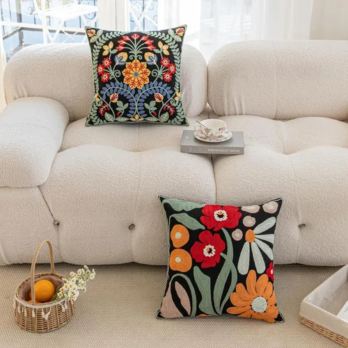 Vista 6 de YIcabinet Paquete de 2 Fundas de Almohadas Decorativas, Fundas de Almohadas Bordadas con Diseño de Hojas y Copos de Nieve, Fundas de Almohadas