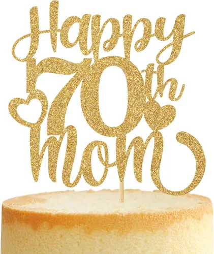 Vista 19 de Decoración para tartas con texto en inglés "Happy 50th Mom", feliz 50 cumpleaños para madre, saludos a 50 años, cumpleaños, aniversario, suministros