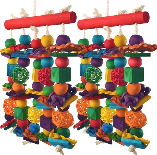 Vista 8 de DBNESS - Juguetes para pájaros, juguete masticable multicolor natural, bloques de madera natural, pájaros, loros, juguetes desgarradores con bolas