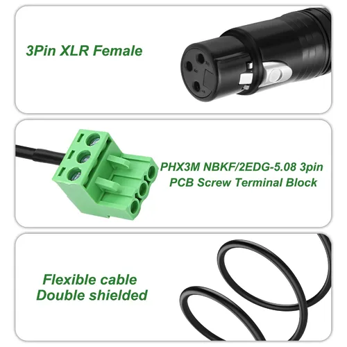 Vista 3 de XMSJSIY XLR a 3 pines Phoenix Cable XLR 3P hembra a PHX3M NBKF/2EDG-5.08 3pin PCB tornillo bloque de terminales adaptador cable conector