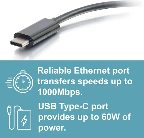 Vista 4 de C2G 29749 Adaptador USB C y adaptador Ethernet con alimentación, negro