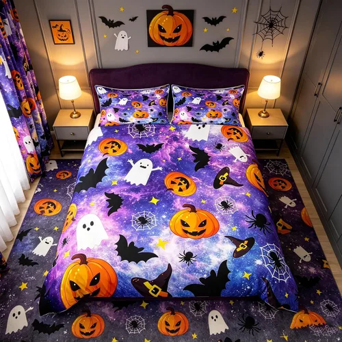 Vista 8 de Juego de funda de edredón de esqueleto, tamaño individual, estampado de flores de esqueleto humano, juego de ropa de cama con temática de Halloween