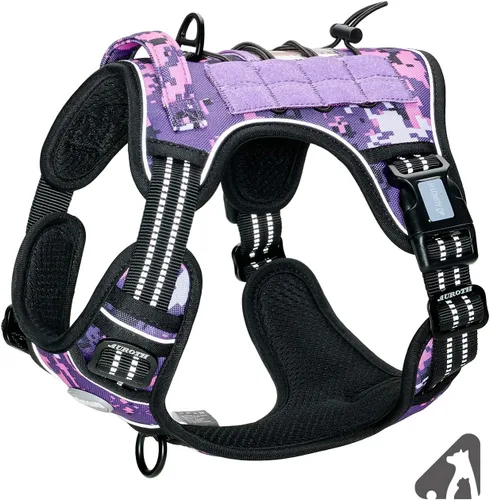 Vista 17 de Auroth - Arnés táctico para perros pequeños y medianos, sin tirones, arnés ajustable para mascotas, reflectante, K9, entrenamiento, trabajo