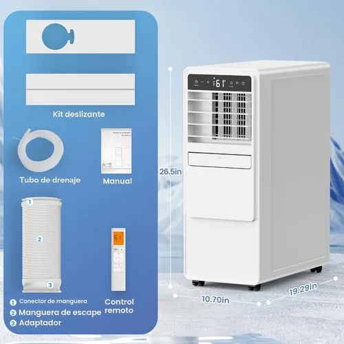 Vista 7 de DOMANKI Aire acondicionado portátil de 12000 BTU para habitaciones de hasta 500 pies cuadrados, unidad de CA portátil 3 en 1 con ventilador