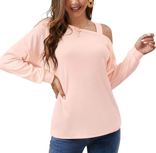 Vista 3 de JINKESI Blusa de manga larga para mujer, estilo casual, hombros descubiertos