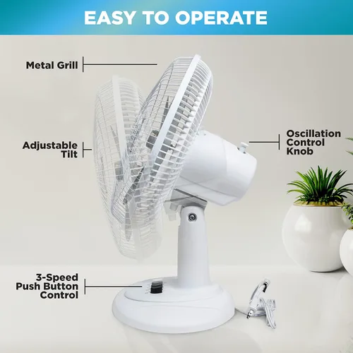 Vista 10 de EZ-CHILL Ventilador de mesa oscilante de 3 velocidades de 12" para el hogar