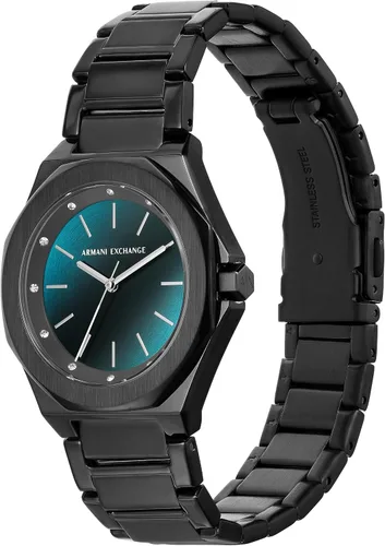Vista 5 de AX Armani Exchange Reloj para mujer, reloj octogonal de tres manecillas para mujer con correa de acero inoxidable o silicona