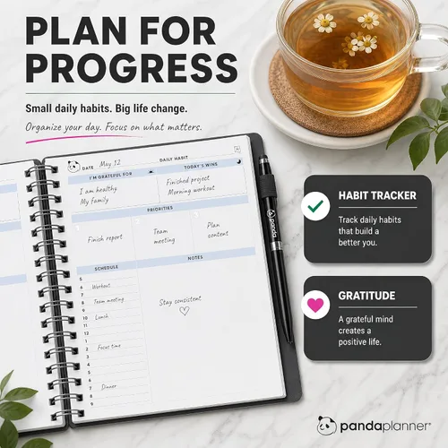 Vista 8 de Panda Planner Agenda diaria sin fecha 2026, 5.75 x 8.25 pulgadas, gris 90-Day Spiral Academic, Productivity Planner, Hourly Schedule, To-Do List