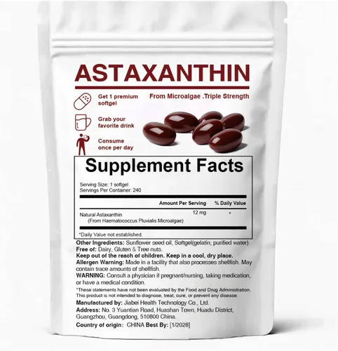 Vista 2 de Astaxantina 12 mg, 240 cápsulas blandas, suplementos antioxidantes de astaxantina premium, apoya los ojos, la piel, inmune, circulación interna, sin