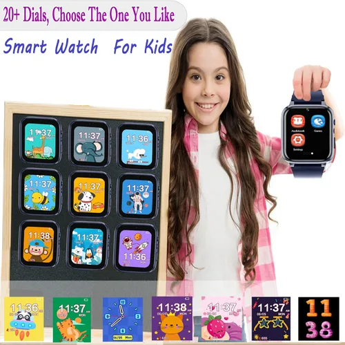 Vista 6 de iCHOMKE Reloj inteligente para niños, reloj inteligente para niñas y niños con 26 juegos, grabadora de video y reproductor, linterna de calendario