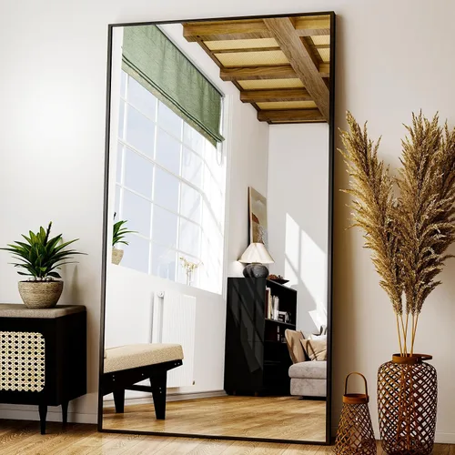 Vista 19 de Easly - Espejo de longitud completa de 34 x 76 pulgadas con soporte, espejo grande rectangular de pie para dormitorio, sala de estar o armario, Negro