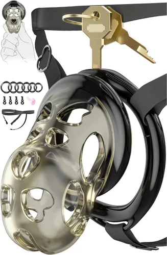 Vista 13 de Chastity Cage - Jaula de castidad para macho, jaula plana de castidad de silicona suave con cinturón de castidad ajustable, bloqueo invisible y 6