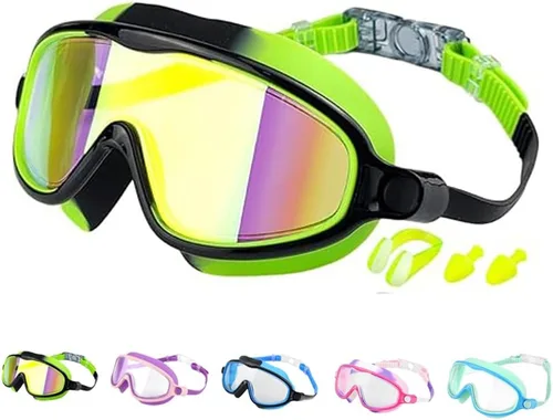 Vista 7 de Gafas de natación de marco grande impermeables y antivaho para niños, gafas de natación de visión amplia de verano 2025 para niños y niñas