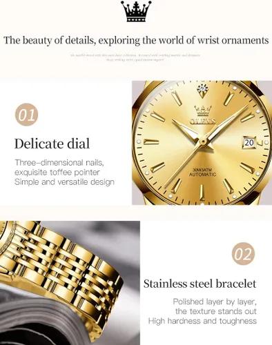 Vista 5 de OLEVS Couple Watches Men and Women Automatic Mechanical Waterproof Casual His and Hers Watches Set Pair for Couples
