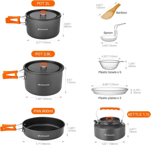 Vista 3 de Odoland 15pcs Camping Cookware Non-Stick Lightweight Camping Pots and Pans Set with Kettle Plastic Plates Bowls Soup Spoon for Camping, Backpacking