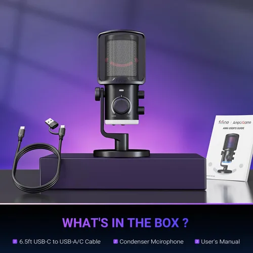 Vista 9 de Micrófono de juego FIFINE para PC, micrófono USB para transmisión con balance de chat de juego, micrófono de escritorio RGB condensador