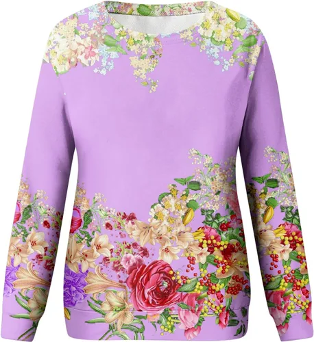 Vista 4 de Sudadera para mujer, de manga larga, diseño gráfico vintage, estampado floral, sin botones, casual