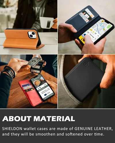 Vista 9 de SHIELDON - Funda tipo cartera de piel auténtica para iPhone 13 Mini de 5.4 pulgadas 2021, color negro Magnetic Closure, RFID Blocking, Credit Card