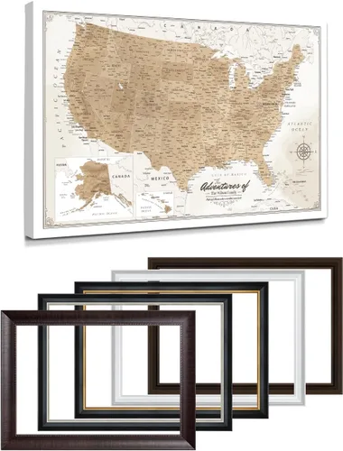 Vista 112 de IPIC - Lienzo con mapas de EE. UU. para decoración de pared, mapa con pin de empuje para marcar viajes, mapa de viaje impreso de EE. UU.